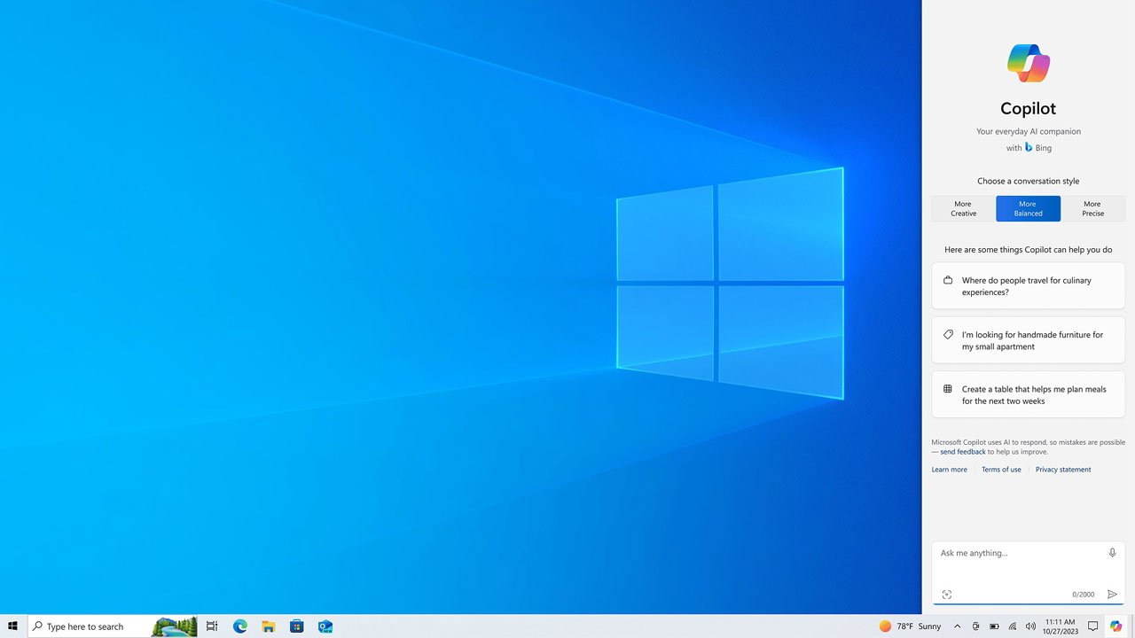 Microsoft lancia la versione beta di Copilot per Windows 10