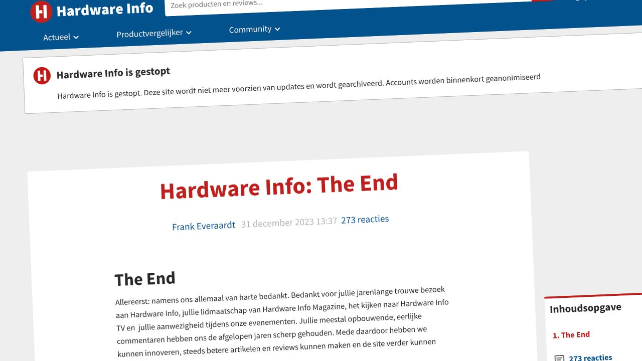The Dutch website Hardware.info has been closed