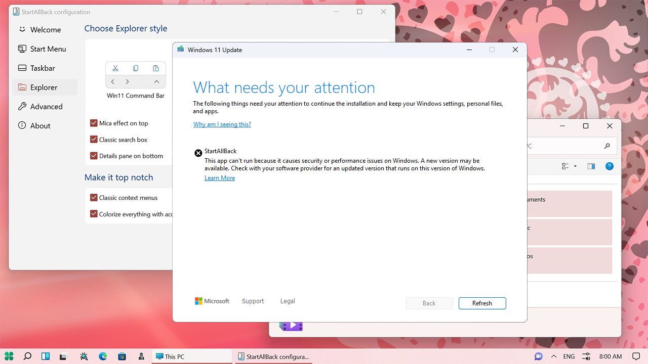 Microsoft blocca gli aggiornamenti per gli utenti che utilizzano Startallback